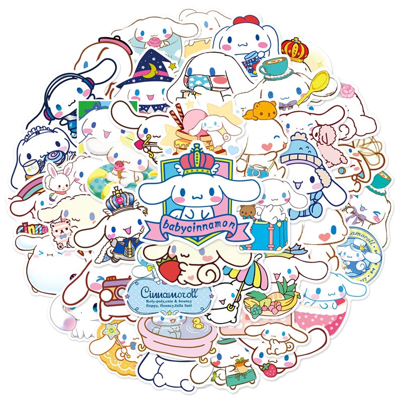 YONGAI 50Pcs Cute Cinnamoroll Sticker for Kids, Kawaii Sanrio Cartoon Waterproof Vinyl Decal for Teen Girl Water Bottle Skateboard Notebook Phone Guitar Bike - Image 2